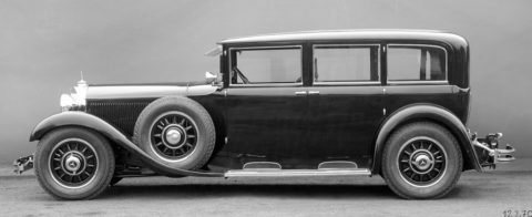 Rollende Pracht: Der Repräsentationswagen Typ „Großer Mercedes“ Foto: Pullman-Limousine aus dem Jahr 1931 mit Stoßschutz an der Rahmenverkleidung unter den Türen, ohne Kofferraum