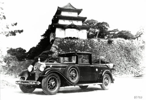 Rollende Pracht: Der Repräsentationswagen Typ „Großer Mercedes“ Foto: Pullman-Landaulet aus dem Fuhrpark des japanischen Kaisers auf dem Gelände des Kaiserpalasts